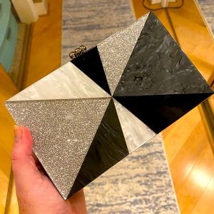 Poured Resin Silver Glitter Evening Bag with removable strap